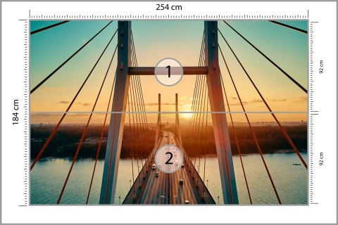 Fototapeta Beautiful Panoramic Aerial Drone View To Cable-Stayed Siekierkowski Bridge Over The Vistula River And Warsaw City Sky