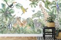 Fototapeta Children's Wallpaper, Watercolor Jungle And Animals. Lions, Giraffe, Elephant, Parrots, Zebra, Lemur Flizelina 3