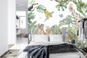 Fototapeta Children's Wallpaper, Watercolor Jungle And Animals. Lions, Giraffe, Elephant, Parrots, Zebra, Lemur Flizelina Z