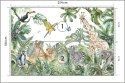 Fototapeta Children's Wallpaper, Watercolor Jungle And Animals. Lions, Giraffe, Elephant, Parrots, Zebra, Lemur Flizelina Z