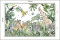 Fototapeta Children's Wallpaper, Watercolor Jungle And Animals. Lions, Giraffe, Elephant, Parrots, Zebra, Lemur Tapeta Samo