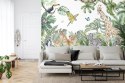 Fototapeta Children's Wallpaper, Watercolor Jungle And Animals. Lions, Giraffe, Elephant, Parrots, Zebra, Lemur Tapeta Samo