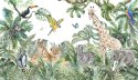 Fototapeta Children's Wallpaper, Watercolor Jungle And Animals. Lions, Giraffe, Elephant, Parrots, Zebra, Lemur Vinyl Struk