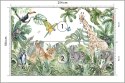 Fototapeta Children's Wallpaper, Watercolor Jungle And Animals. Lions, Giraffe, Elephant, Parrots, Zebra, Lemur Vinyl Struk