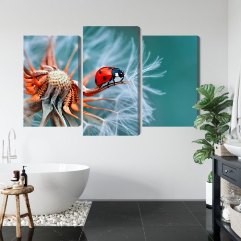 Obraz Wieloczęściowy Biedronka Na Mniszku Lekarskim W Skali Makro Canvas Naturalny 150x100 LBS-3644-NC150-100_1X50-100_2X50-75