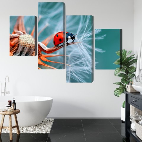 Obraz Wieloczęściowy Biedronka Na Mniszku Lekarskim W Skali Makro Canvas Naturalny 160x100 LBS-3646-NC160-100_2X40-100_2X40-60