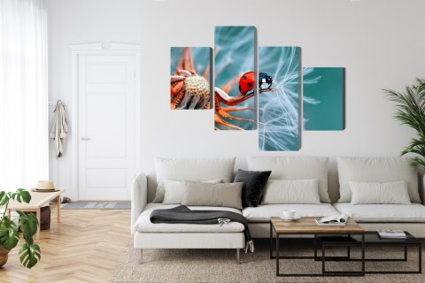 Obraz Wieloczęściowy Biedronka Na Mniszku Lekarskim W Skali Makro Canvas Naturalny 160x100 LBS-3646-NC160-100_2X40-100_2X40-60