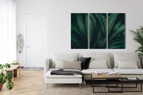 Obraz Wieloczęściowy Liście Ciemnozielone W Skali Makro Canvas 180x120 LBS-3723-C180-120_3X60-120