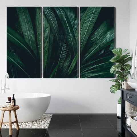 Obraz Wieloczęściowy Liście Ciemnozielone W Skali Makro Canvas Naturalny 120x80 LBS-3723-NC120-80_3X40-80