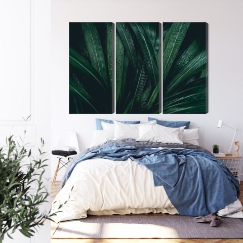 Obraz Wieloczęściowy Liście Ciemnozielone W Skali Makro Canvas Naturalny 150x100 LBS-3723-NC150-100_3X50-100