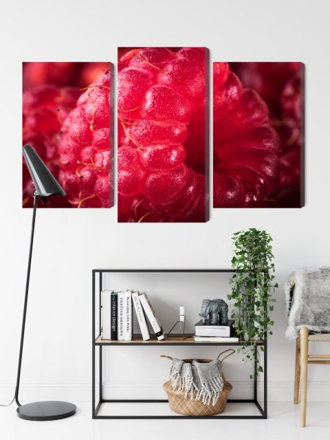 Obraz Wieloczęściowy Maliny W Skali Makro Canvas Naturalny 120x80 LBS-3928-NC120-80_1X40-80_2X40-60