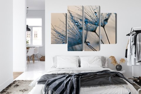 Obraz Wieloczęściowy Mlecze Z Kropelkami Wody W Skali Makro Canvas 120x90 LBS-3685-C120-90_2X30-90_2X30-60