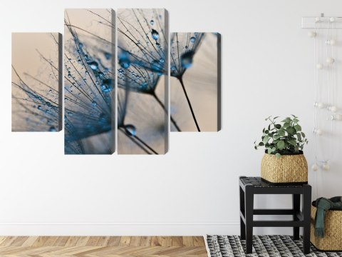 Obraz Wieloczęściowy Mlecze Z Kropelkami Wody W Skali Makro Canvas 200x150 LBS-3685-C200-150_2X50-150_2X50-100