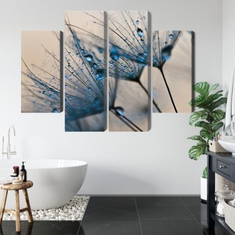 Obraz Wieloczęściowy Mlecze Z Kropelkami Wody W Skali Makro Canvas Naturalny 200x150 LBS-3685-NC200-150_2X50-150_2X50-100