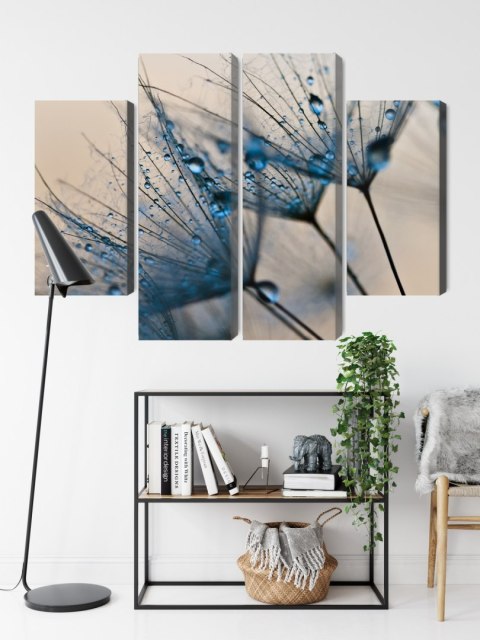 Obraz Wieloczęściowy Mlecze Z Kropelkami Wody W Skali Makro Canvas Naturalny 200x150 LBS-3685-NC200-150_2X50-150_2X50-100