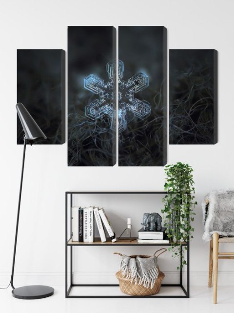 Obraz Wieloczęściowy Płatek Śniegu W Makroskali 3D Canvas Naturalny 200x150 LBS-3835-NC200-150_2X50-150_2X50-100
