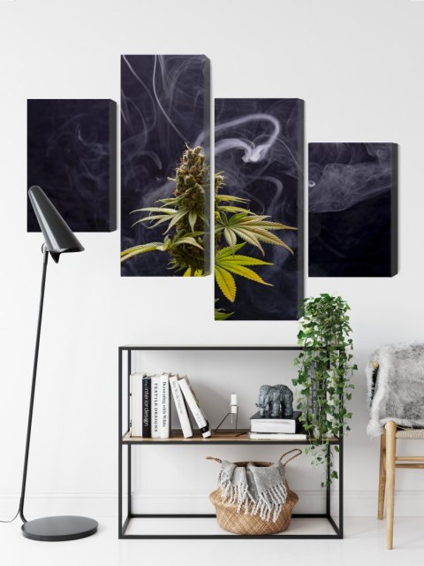 Obraz Wieloczęściowy Roślina Konopi Na Zadymionym Tle Canvas 240x150 LBS-3971-C240-150_2X60-150_2X60-90