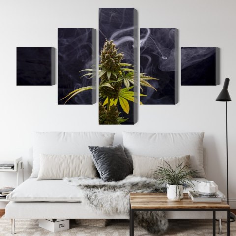 Obraz Wieloczęściowy Roślina Konopi Na Zadymionym Tle Canvas Naturalny 150x90 LBS-3972-NC150-90_1X30-90_2X30-60_2X30-30