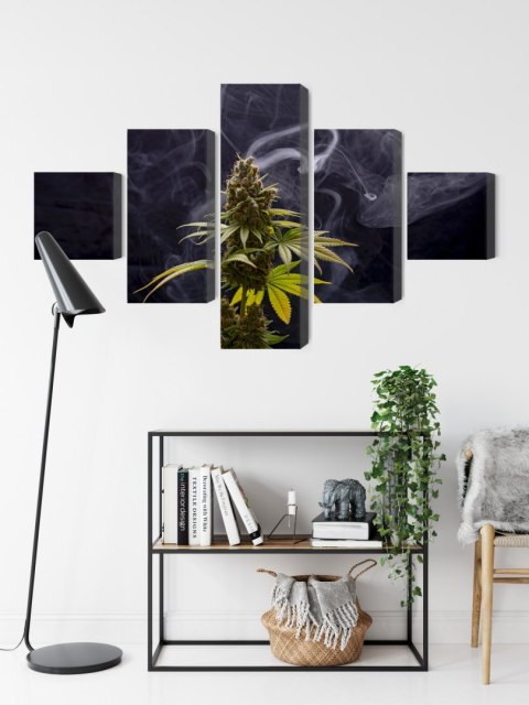 Obraz Wieloczęściowy Roślina Konopi Na Zadymionym Tle Canvas Naturalny 150x90 LBS-3972-NC150-90_1X30-90_2X30-60_2X30-30