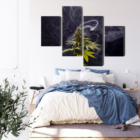 Obraz Wieloczęściowy Roślina Konopi Na Zadymionym Tle Canvas Naturalny 160x100 LBS-3971-NC160-100_2X40-100_2X40-60