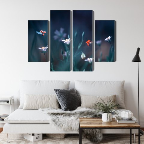 Obraz Wieloczęściowy Biedronki I Polne Kwiaty W Skali Makro Canvas 120x90 LBS-3946-C120-90_2X30-90_2X30-60