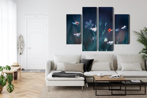 Obraz Wieloczęściowy Biedronki I Polne Kwiaty W Skali Makro Canvas 120x90 LBS-3946-C120-90_2X30-90_2X30-60