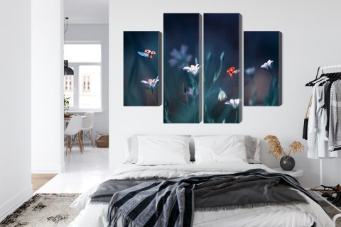 Obraz Wieloczęściowy Biedronki I Polne Kwiaty W Skali Makro Canvas 120x90 LBS-3946-C120-90_2X30-90_2X30-60