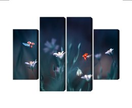 Obraz Wieloczęściowy Biedronki I Polne Kwiaty W Skali Makro Canvas 160x120 LBS-3946-C160-120_2X40-120_2X40-80