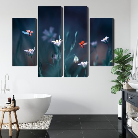 Obraz Wieloczęściowy Biedronki I Polne Kwiaty W Skali Makro Canvas Naturalny 160x120 LBS-3946-NC160-120_2X40-120_2X40-80