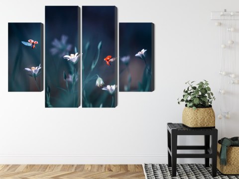 Obraz Wieloczęściowy Biedronki I Polne Kwiaty W Skali Makro Canvas Naturalny 160x120 LBS-3946-NC160-120_2X40-120_2X40-80