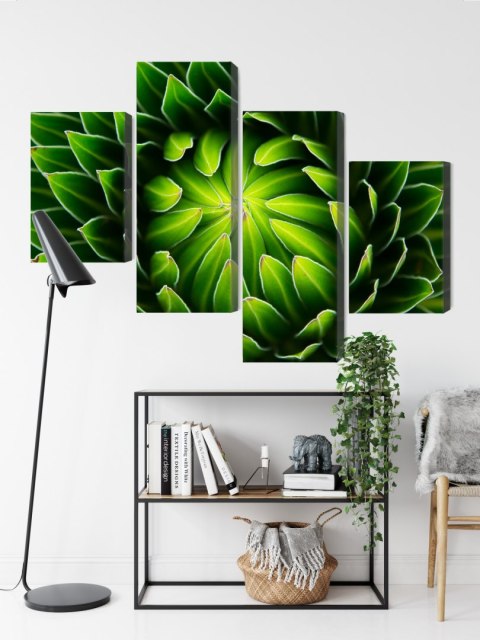 Obraz Wieloczęściowy Zielona Roślina W Skali Makro Canvas Naturalny 240x150 LBS-3711-NC240-150_2X60-150_2X60-90