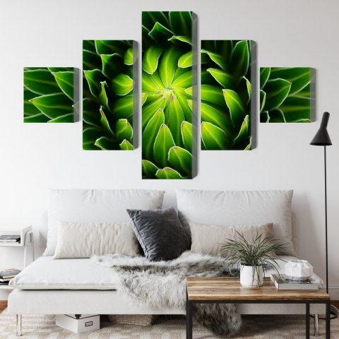 Obraz Wieloczęściowy Zielona Roślina W Skali Makro Canvas Naturalny 150x90 LBS-3712-NC150-90_1X30-90_2X30-60_2X30-30