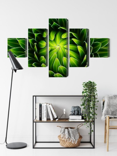 Obraz Wieloczęściowy Zielona Roślina W Skali Makro Canvas Naturalny 250x150 LBS-3712-NC250-150_1X50-150_2X50-100_2X50-50