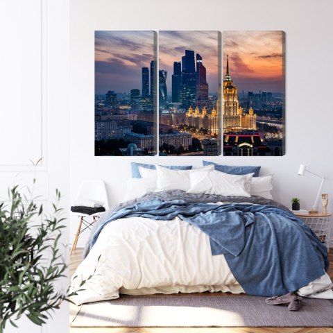 Obraz Wieloczęściowy Widok Z Lotu Ptaka Na Panoramę Moskwy Canvas Naturalny 180x120 LBS-2844-NC180-120_3X60-120