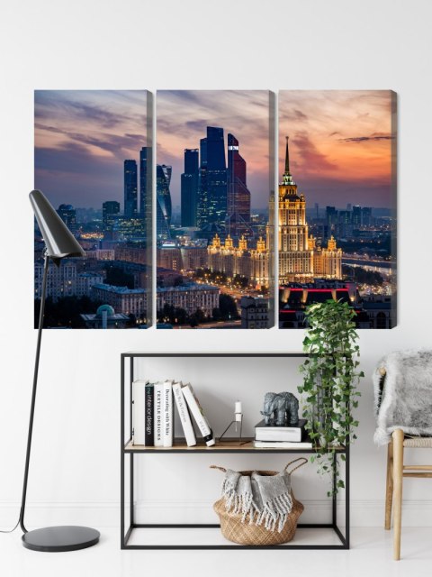 Obraz Wieloczęściowy Widok Z Lotu Ptaka Na Panoramę Moskwy Canvas Naturalny 180x120 LBS-2844-NC180-120_3X60-120