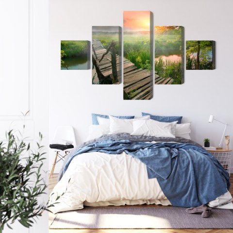 Obraz Wieloczęściowy Łąka O Świcie Canvas 150x90 LBS-4642-C150-90_1X30-90_2X30-60_2X30-30