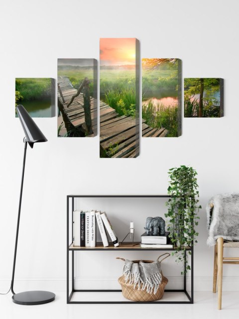 Obraz Wieloczęściowy Łąka O Świcie Canvas 150x90 LBS-4642-C150-90_1X30-90_2X30-60_2X30-30