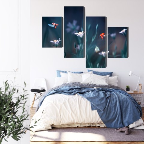 Obraz Wieloczęściowy Biedronki I Polne Kwiaty W Skali Makro Canvas 240x150 LBS-3945-C240-150_2X60-150_2X60-90