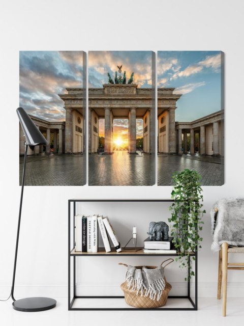 Obraz Wieloczęściowy Brama Brandenburska W Berlinie Canvas Naturalny 150x100 LBS-2746-NC150-100_3X50-100
