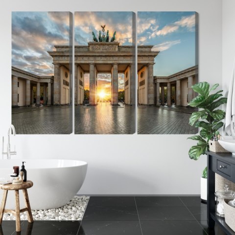 Obraz Wieloczęściowy Brama Brandenburska W Berlinie Canvas Naturalny 180x120 LBS-2746-NC180-120_3X60-120