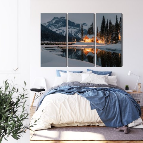 Obraz Wieloczęściowy Emerald Lake W Kanadzie Zimą Canvas Naturalny 120x80 LBS-2400-NC120-80_3X40-80