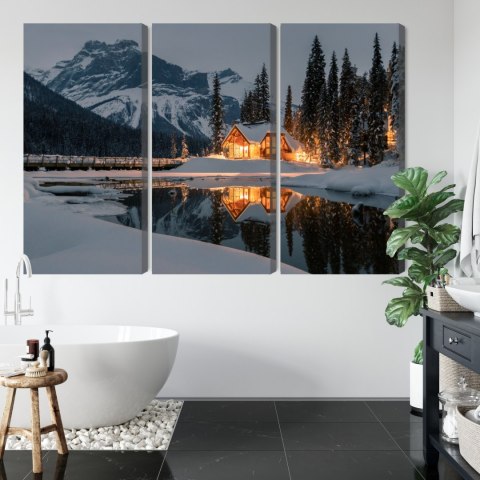 Obraz Wieloczęściowy Emerald Lake W Kanadzie Zimą Canvas Naturalny 150x100 LBS-2400-NC150-100_3X50-100