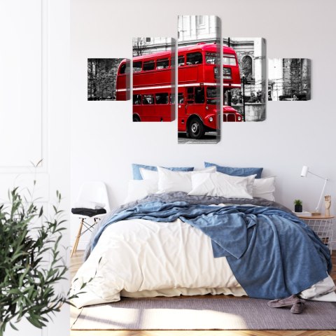 Obraz Wieloczęściowy Autobus Piętrowy W Londynie Canvas 150x90 LBS-2192-C150-90_1X30-90_2X30-60_2X30-30