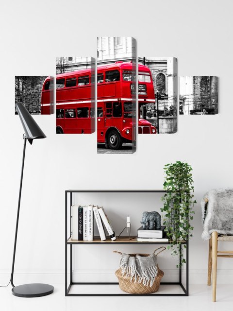 Obraz Wieloczęściowy Autobus Piętrowy W Londynie Canvas 150x90 LBS-2192-C150-90_1X30-90_2X30-60_2X30-30
