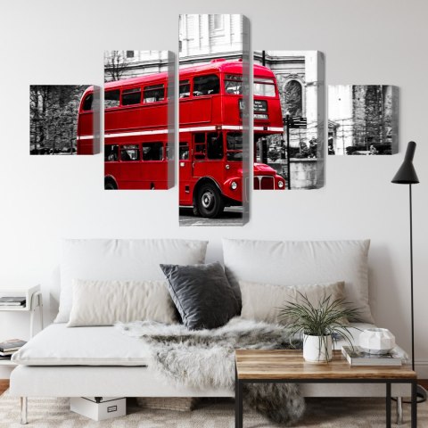 Obraz Wieloczęściowy Autobus Piętrowy W Londynie Canvas 200x120 LBS-2192-C200-120_1X40-120_2X40-80_2X40-40