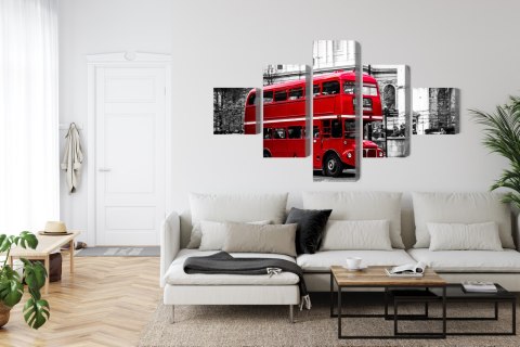 Obraz Wieloczęściowy Autobus Piętrowy W Londynie Canvas 200x120 LBS-2192-C200-120_1X40-120_2X40-80_2X40-40