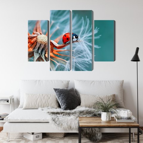 Obraz Wieloczęściowy Biedronka Na Mniszku Lekarskim W Skali Makro Canvas 160x120 LBS-3645-C160-120_2X40-120_2X40-80