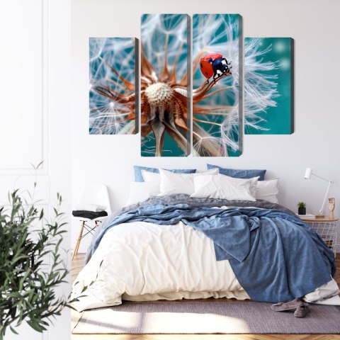 Obraz Wieloczęściowy Biedronka Na Mniszku Lekarskim W Skali Makro Canvas 120x90 LBS-3955-C120-90_2X30-90_2X30-60