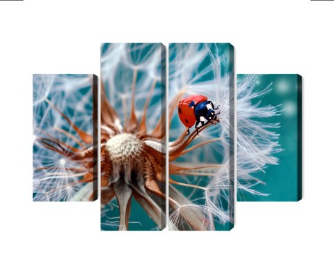 Obraz Wieloczęściowy Biedronka Na Mniszku Lekarskim W Skali Makro Canvas 160x120 LBS-3955-C160-120_2X40-120_2X40-80