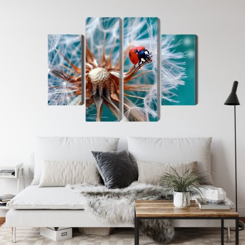 Obraz Wieloczęściowy Biedronka Na Mniszku Lekarskim W Skali Makro Canvas 160x120 LBS-3955-C160-120_2X40-120_2X40-80